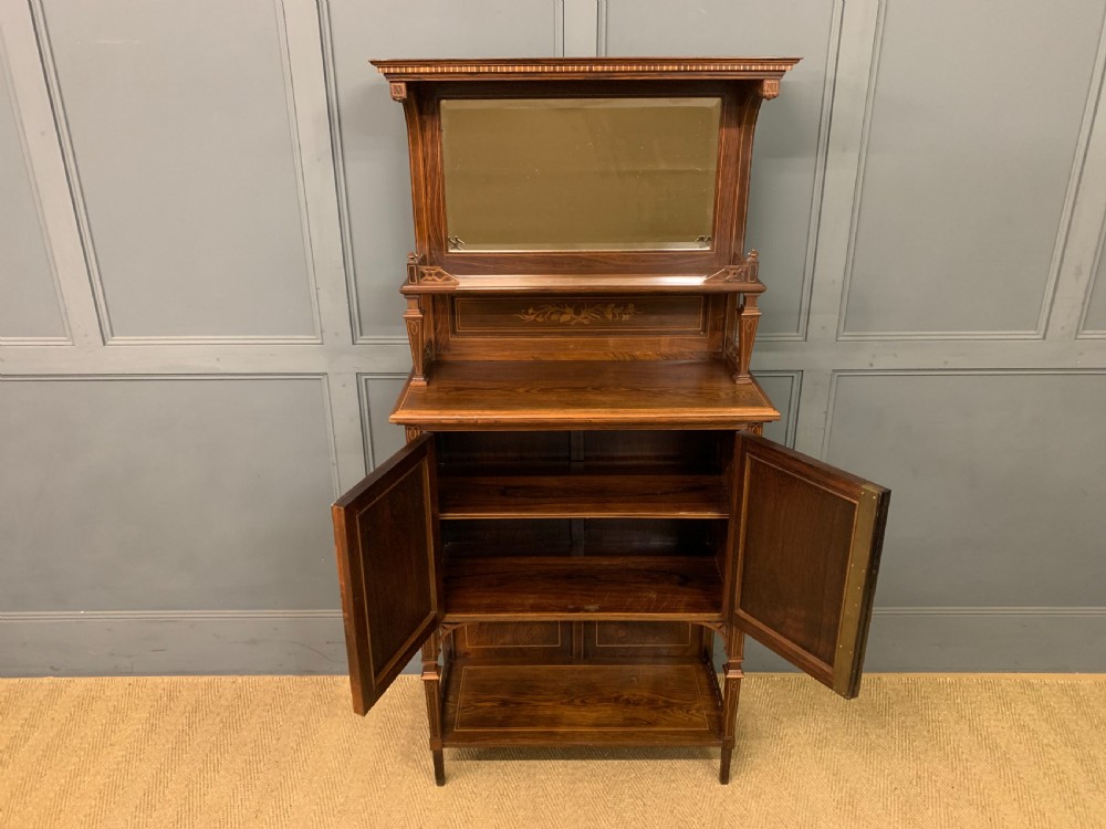 Arts & Crafts Inlaid Rosewood Parlour Cabinet View XIV