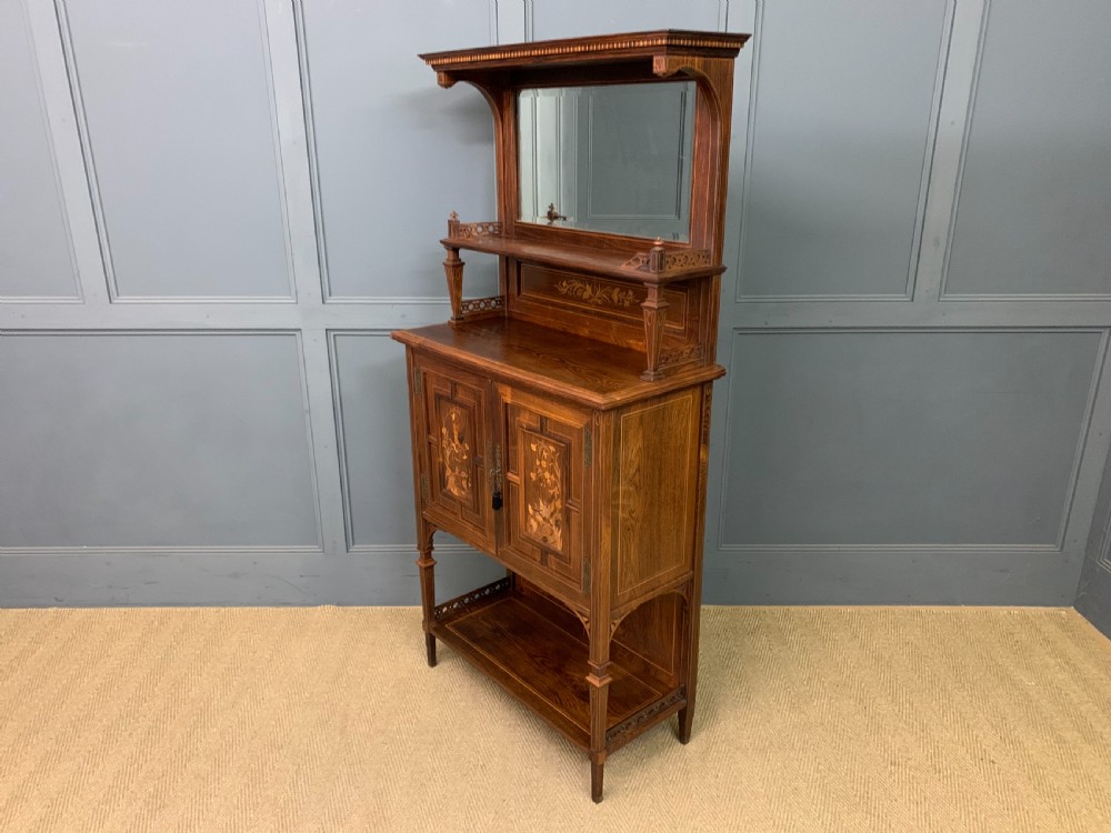 Arts & Crafts Inlaid Rosewood Parlour Cabinet View XV