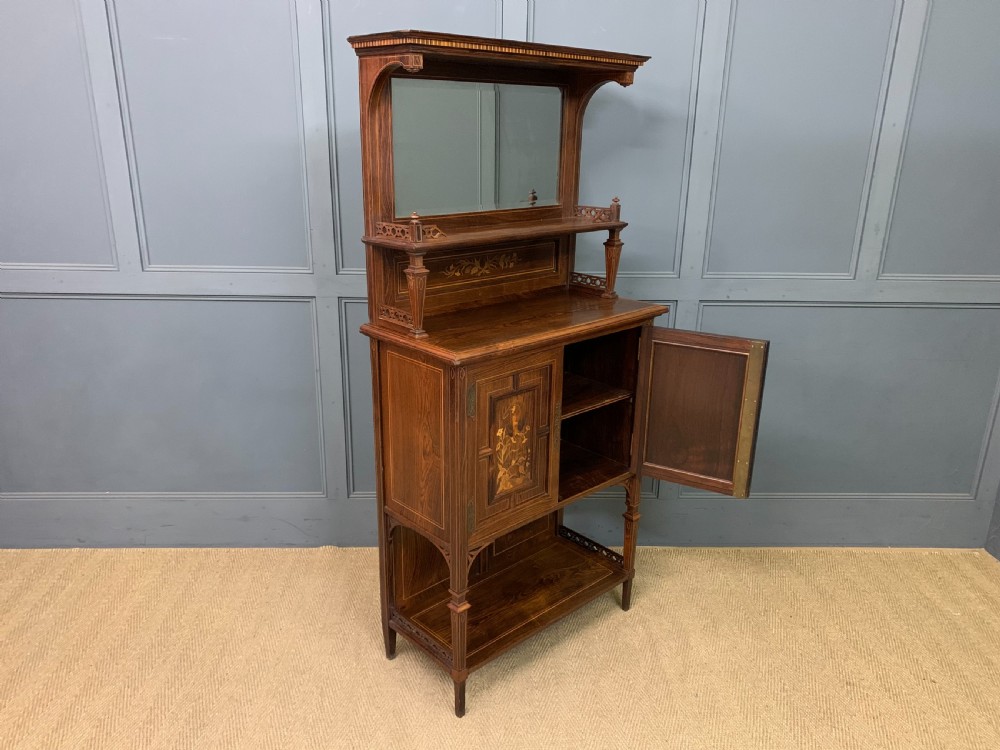 Arts & Crafts Inlaid Rosewood Parlour Cabinet View XXI