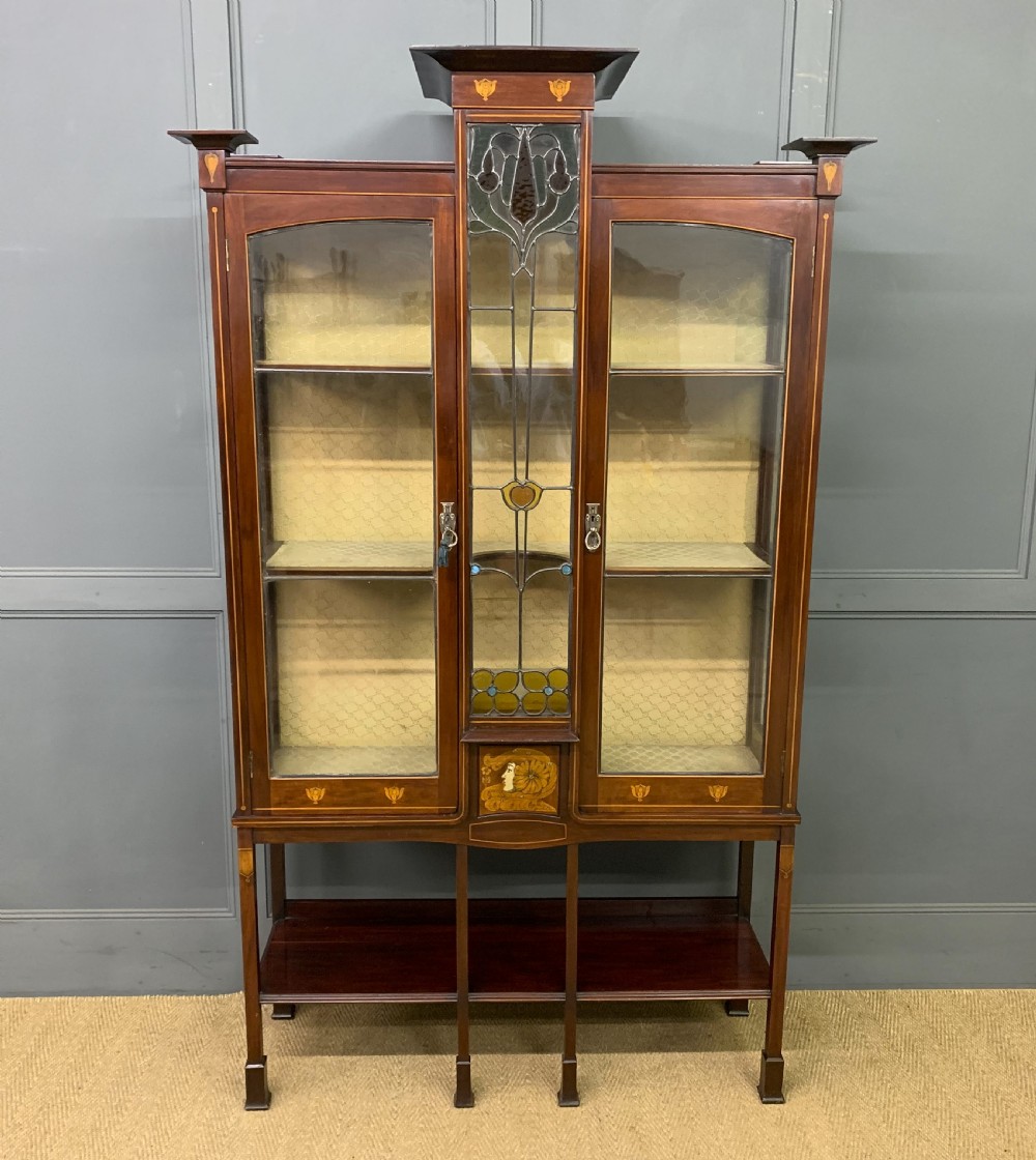 Arts and Crafts Inlaid Mahogany Display Cabinet View V