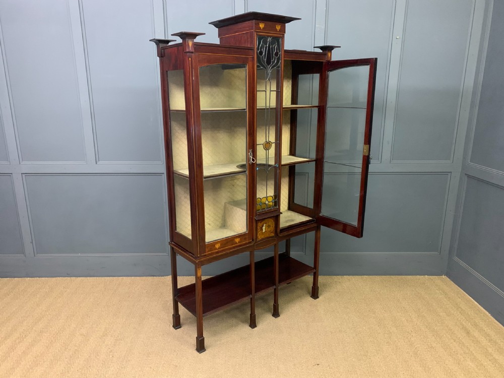 Arts and Crafts Inlaid Mahogany Display Cabinet View XVII