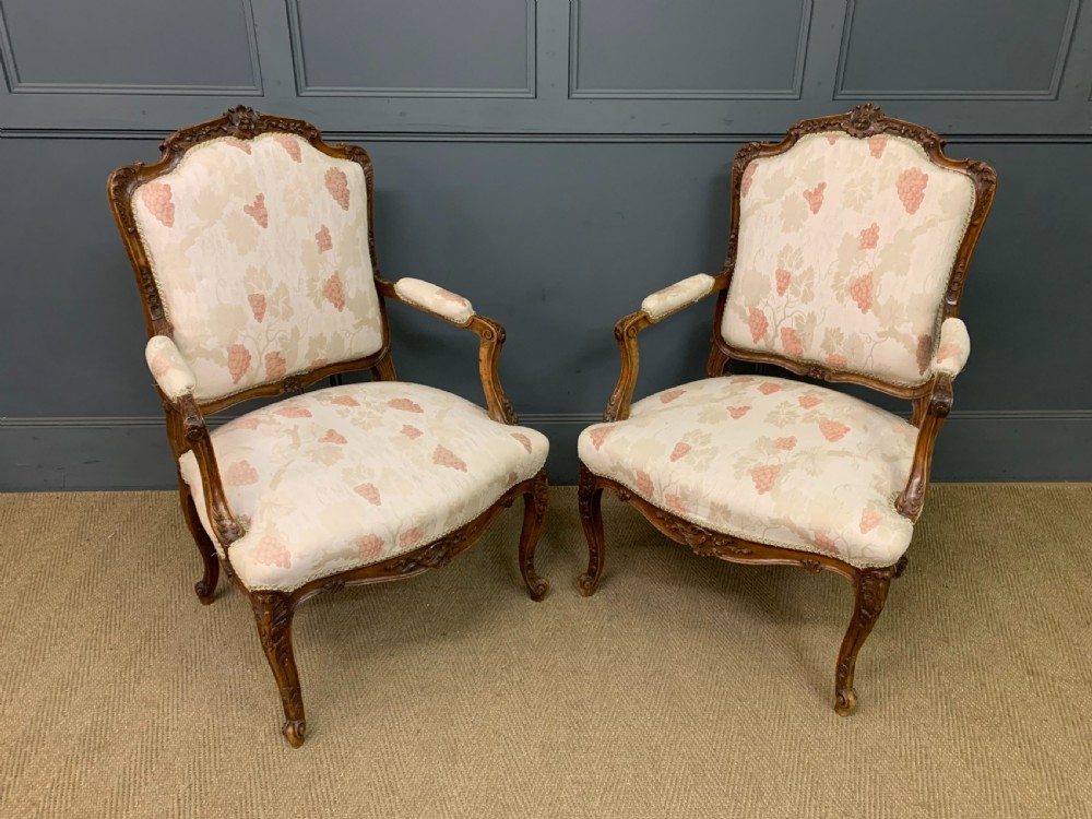 Pair of French Carved Walnut Armchairs View III