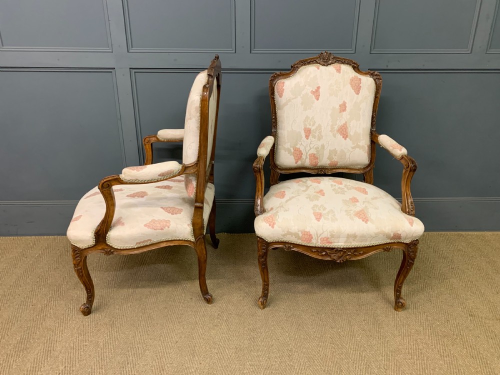 Pair of French Carved Walnut Armchairs View V