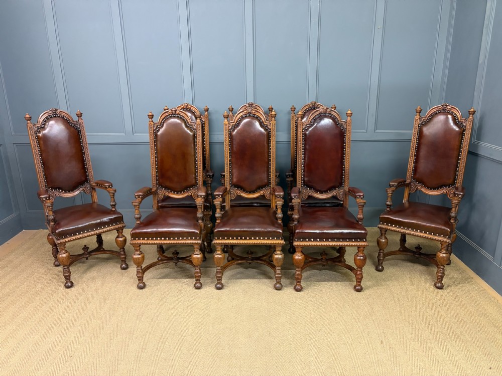 Set of 8 Carved Oak High Back Chairs View III