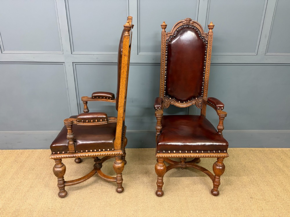 Set of 8 Carved Oak High Back Chairs View IV
