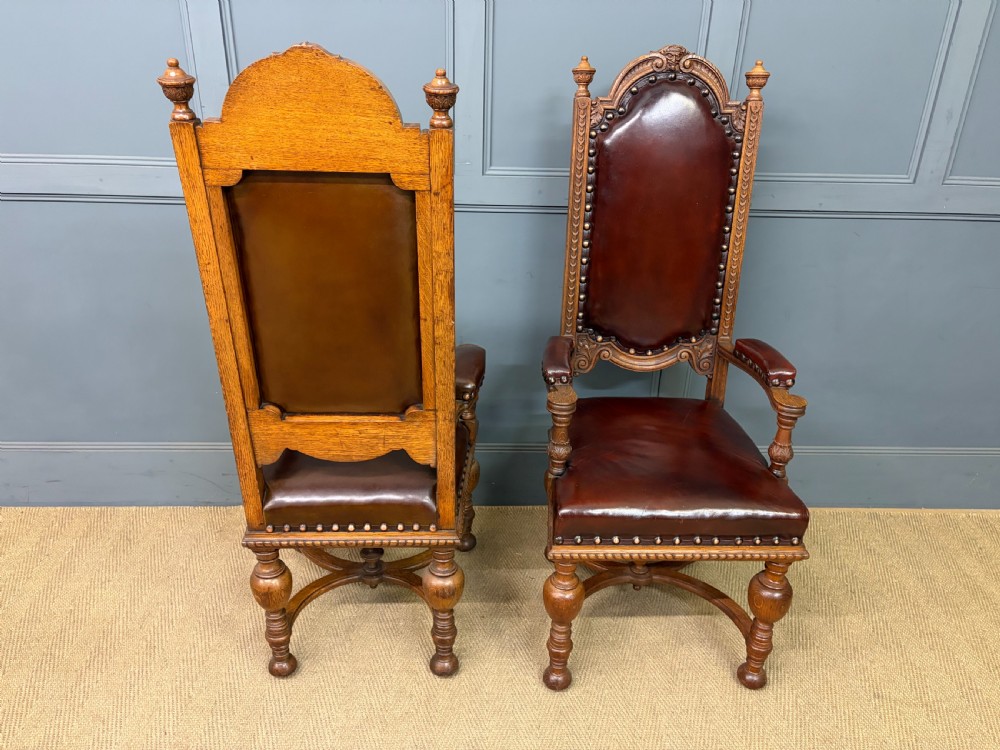 Set of 8 Carved Oak High Back Chairs View V