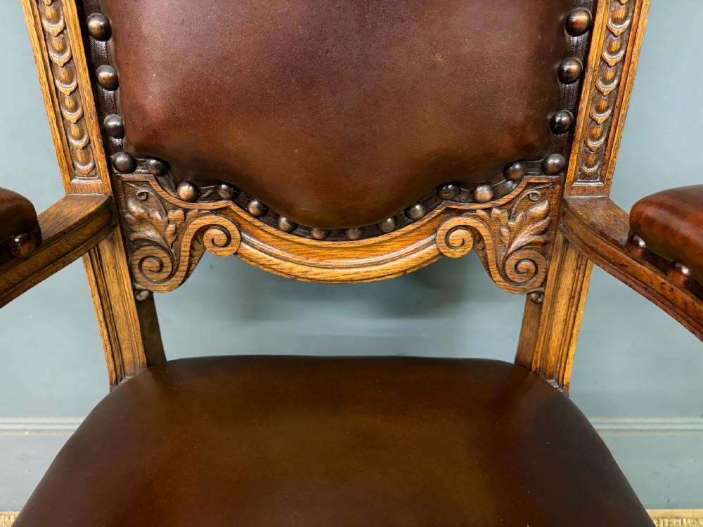 Set of 8 Carved Oak High Back Chairs View IX