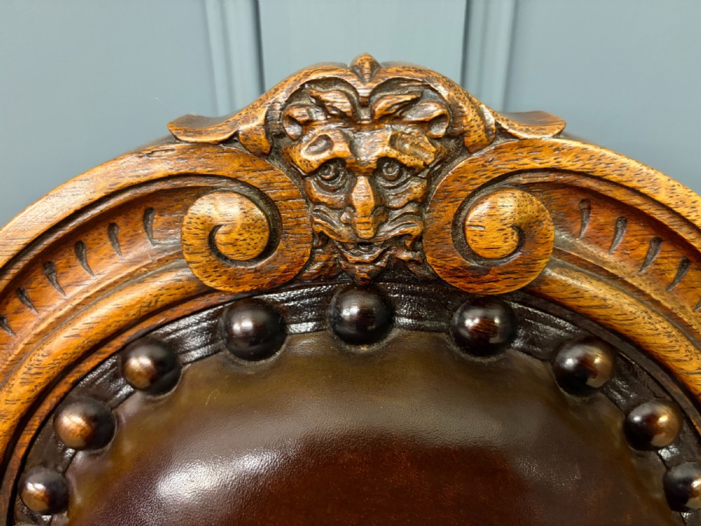 Set of 8 Carved Oak High Back Chairs View X