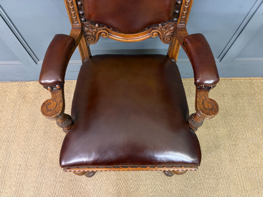 Set of 8 Carved Oak High Back Chairs View XI