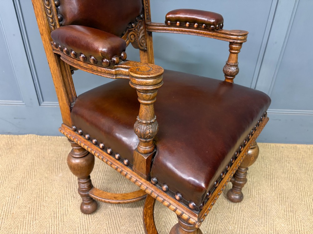 Set of 8 Carved Oak High Back Chairs View XV