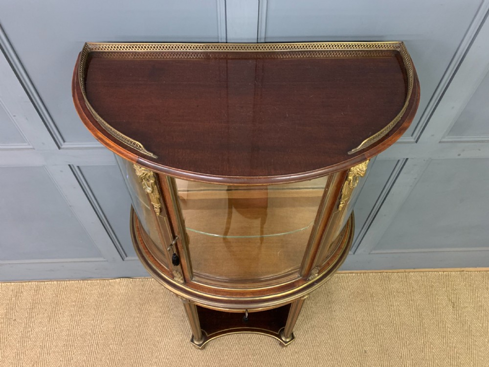 Demi Lune Brass Inlaid French Mahogany Vitrine View IX