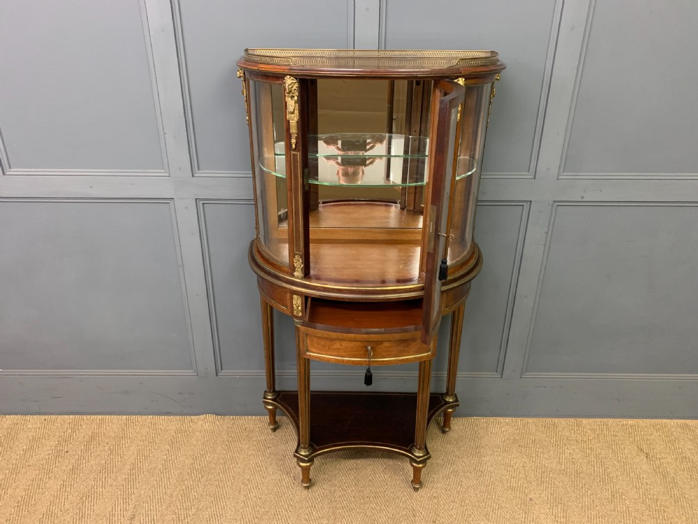 Demi Lune Brass Inlaid French Mahogany Vitrine View XII