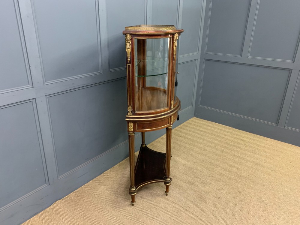 Demi Lune Brass Inlaid French Mahogany Vitrine View XIV