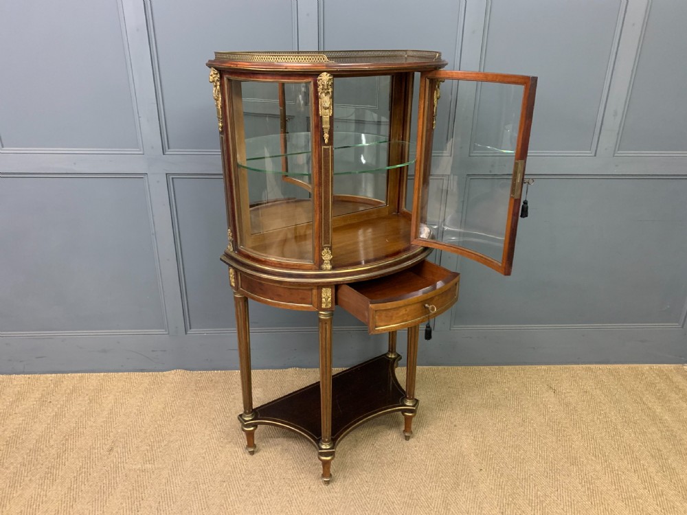 Demi Lune Brass Inlaid French Mahogany Vitrine View XV