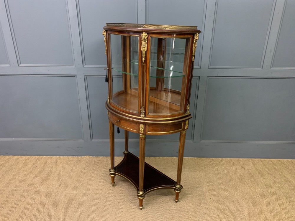 Demi Lune Brass Inlaid French Mahogany Vitrine View XVI