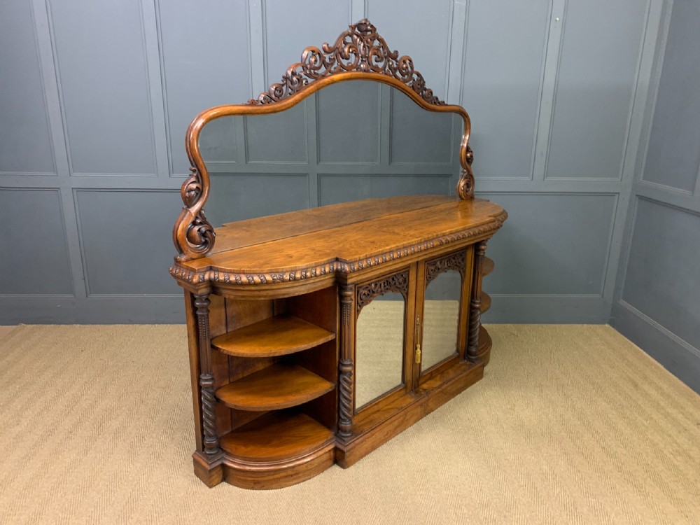 Large Victorian Burr Walnut London Quality Mirror Back Chiffonier