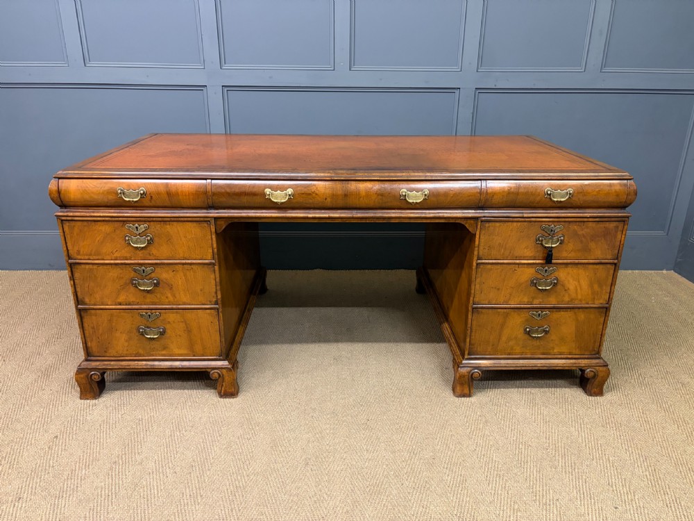 Burr Walnut Partners Pedestal Desk by Maple & Co. View II
