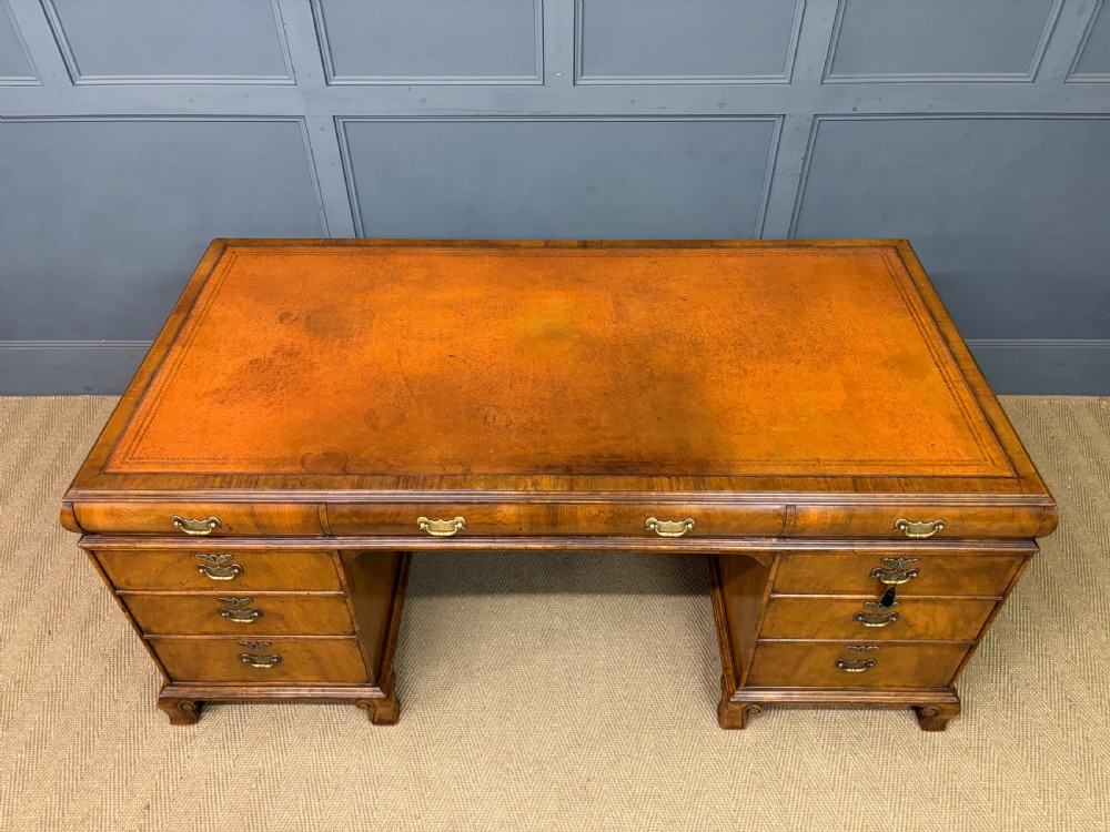 Burr Walnut Partners Pedestal Desk by Maple & Co. View III