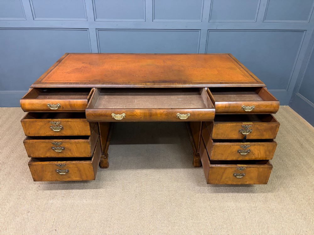 Burr Walnut Partners Pedestal Desk by Maple & Co. View X