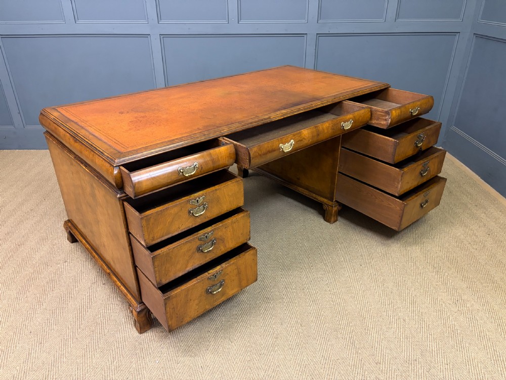 Burr Walnut Partners Pedestal Desk by Maple & Co. View XVII