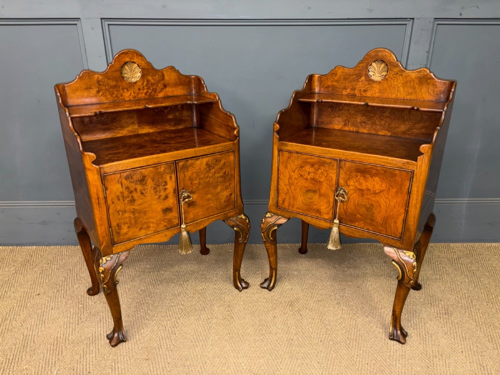 Pair of Burr Walnut Bedside Cupboards by Maple & Co.