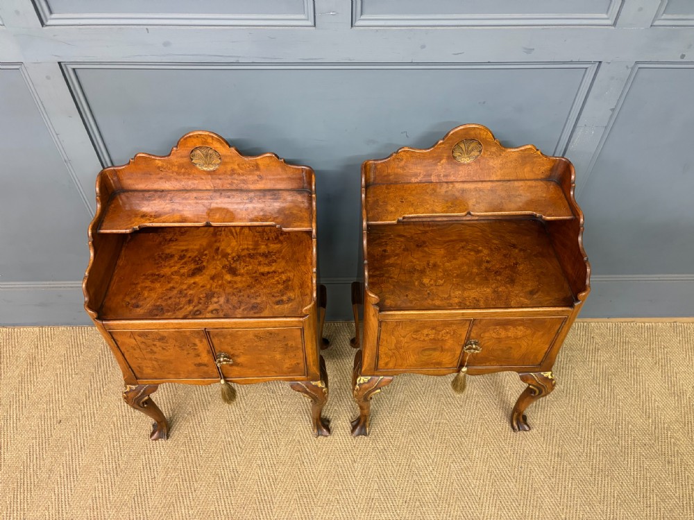 Pair of Burr Walnut Bedside Cupboards by Maple & Co. View IV
