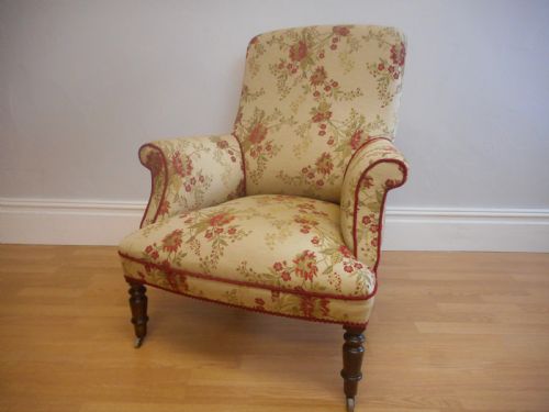 antique english victorian upholstered armchair circa 1860 - CATEGORY: ANTIQUE CHAIRS - DATED VICTORIAN