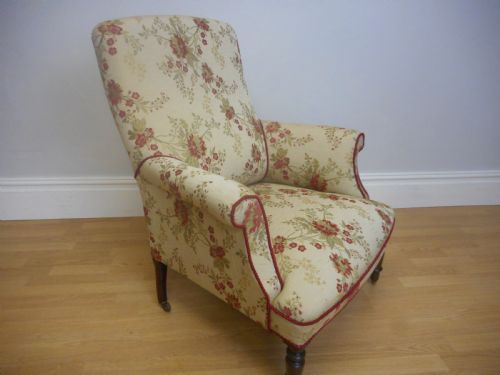 ANTIQUE ENGLISH VICTORIAN UPHOLSTERED ARMCHAIR CIRCA 1860 - ADDITIONAL PHOTO 3