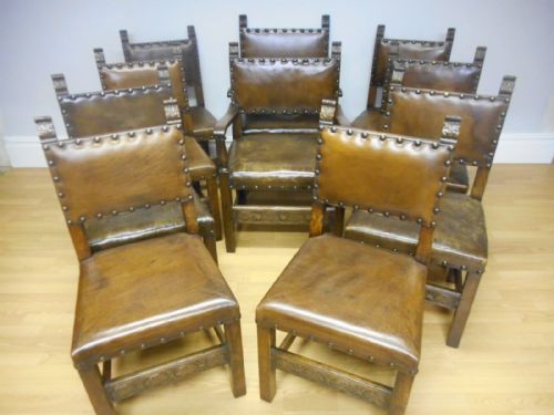 antique set of 10 oak dinning chairs - CATEGORY: ANTIQUE CHAIRS - DATED 1900
