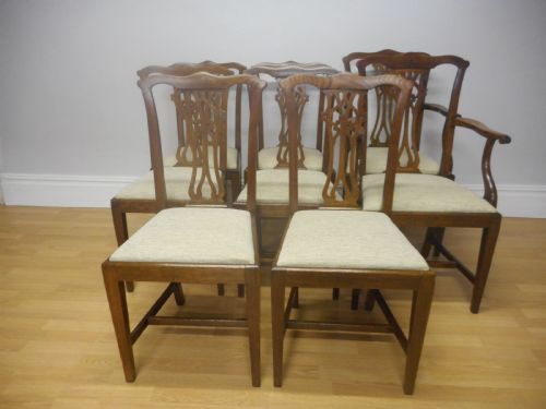 ANTIQUE 8 CHIPPENDALE OAK DINNING CHAIRS - ADDITIONAL PHOTO 1