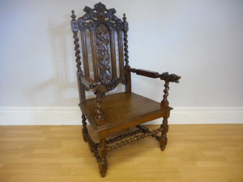 ANTIQUE CARVED OAK ARM CHAIR - ADDITIONAL PHOTO 1