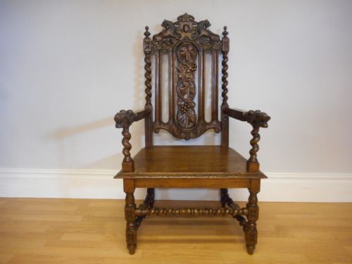 ANTIQUE CARVED OAK ARM CHAIR - ADDITIONAL PHOTO 2