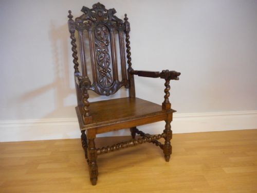 ANTIQUE CARVED OAK ARM CHAIR - ADDITIONAL PHOTO 3