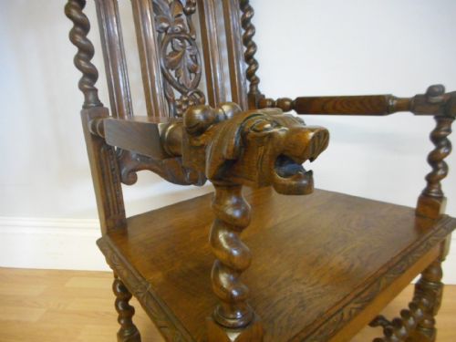 ANTIQUE CARVED OAK ARM CHAIR - ADDITIONAL PHOTO 4