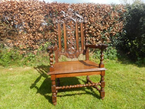 ANTIQUE CARVED OAK ARM CHAIR - ADDITIONAL PHOTO 18