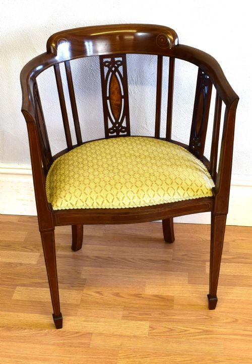 edwardian inlaid tub arm chair - CATEGORY: ANTIQUE CHAIRS - DATED EDWARDIAN