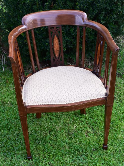 EDWARDIAN INLAID TUB ARM CHAIR - ADDITIONAL PHOTO 14