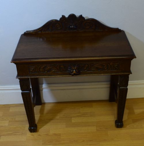 ANTIQUE CARVED OAK HALL TABLE - ADDITIONAL PHOTO 2