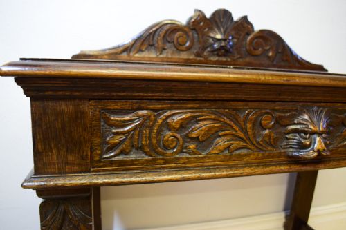 ANTIQUE CARVED OAK HALL TABLE - ADDITIONAL PHOTO 5