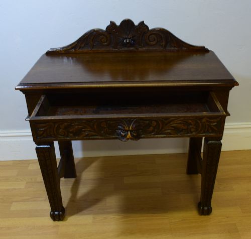 ANTIQUE CARVED OAK HALL TABLE - ADDITIONAL PHOTO 9