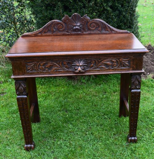 ANTIQUE CARVED OAK HALL TABLE - ADDITIONAL PHOTO 11