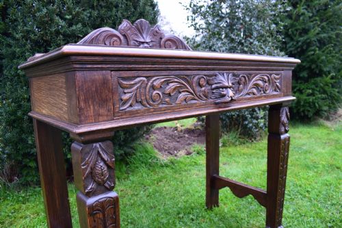 ANTIQUE CARVED OAK HALL TABLE - ADDITIONAL PHOTO 13