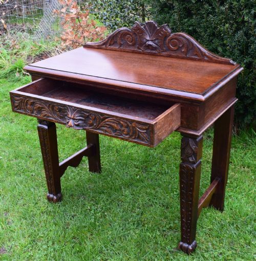 ANTIQUE CARVED OAK HALL TABLE - ADDITIONAL PHOTO 14