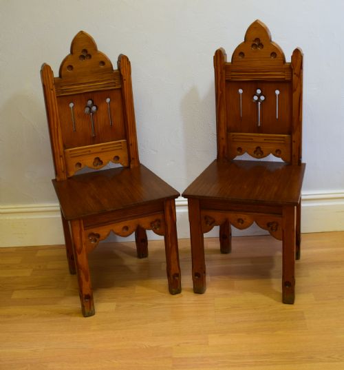 victorian pair of gothic hall chairs - CATEGORY: ANTIQUE CHAIRS - DATED VICTORIAN