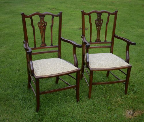 ANTIQUE ENGLISH EDWARDIAN PAIR OF ARM CHAIRS CIRCA 1910 - ADDITIONAL PHOTO 2