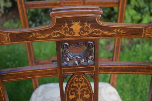 ANTIQUE EDWARDIAN ROSEWOOD INLAID DINING CHAIRS - ADDITIONAL PHOTO 2