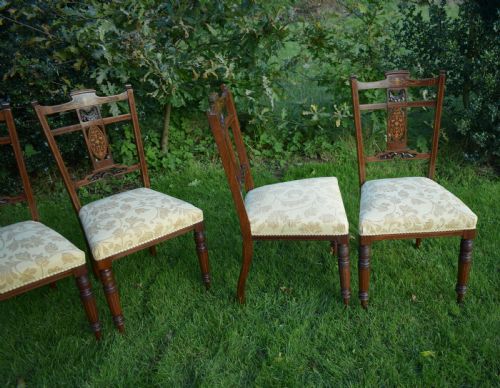 ANTIQUE EDWARDIAN ROSEWOOD INLAID DINING CHAIRS - ADDITIONAL PHOTO 6