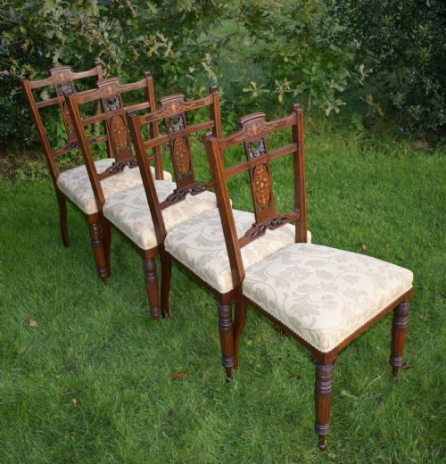 ANTIQUE EDWARDIAN ROSEWOOD INLAID DINING CHAIRS - ADDITIONAL PHOTO 12