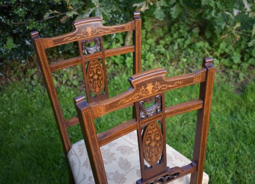 ANTIQUE EDWARDIAN ROSEWOOD INLAID DINING CHAIRS - ADDITIONAL PHOTO 14