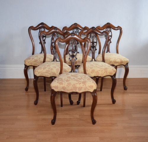 antique set of 6 english walnut dining chairs - CATEGORY: ANTIQUE CHAIRS - DATED VICTORIAN